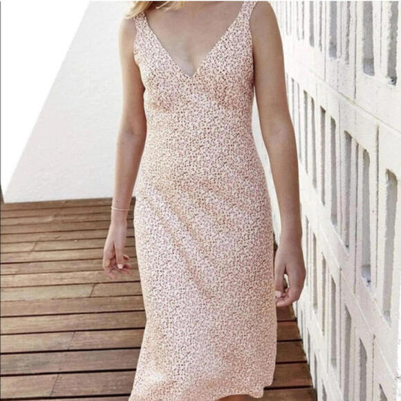 CHARLIE HOLIDAY peach and brown floral midi dress - Picture 1 of 6